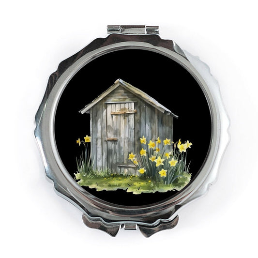 Daffodils by Shed Pocket Mirror, Floral Pocket Mirror, Spring Flowers, Cute Small Mirror, Rustic Chic Accessory, Everyday Carry Mirror - Tawshia