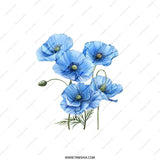 Blue Poppy Pillow, Floral Accent Pillow, Botanical Throw Pillow, Flower Garden Decor, Decorative Pillows, Home Decor Pillow - Tawshia