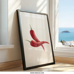 Red Chili Pepper Wall Art, Kitchen Decor, Food Illustration Print, Botanical Art Print, Spicy Chili Art, Modern Wall Decor - Tawshia
