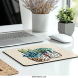 Leopard Print Succulent Mouse Pad, Cactus Mousepad, Botanical Art Desk Accessory, Stylish Work from Home Decor, Trendy Office Gift - Tawshia