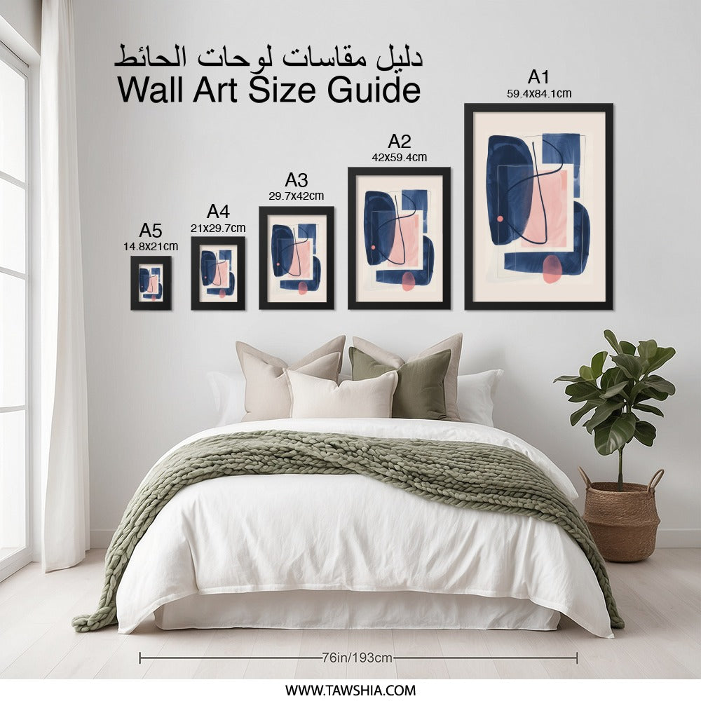 Abstract Shapes Wall Art, Geometric Print, Modern Art, Pink Blue Wall Decor, Contemporary Art, Minimalist Artwork, Home Decor Gift - Tawshia