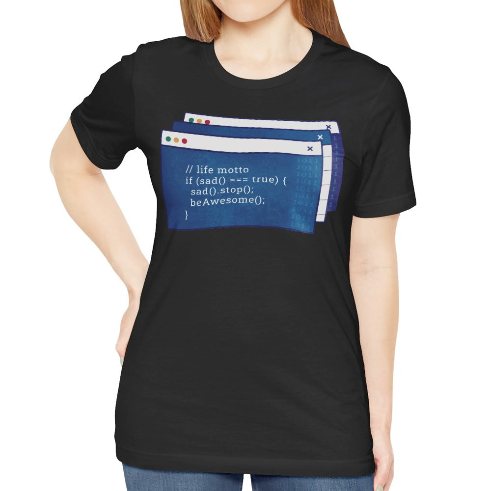 Life Motto Coding Script Design Printed T-Shirt Product