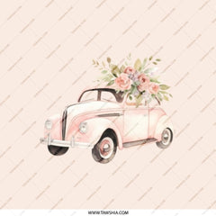 Pink Car Flowers Pocket Mirror, Cute Compact Mirror, Floral Car Art, Travel Mirror, Makeup Mirror, Gift for Her, Pocket Mirror - Tawshia