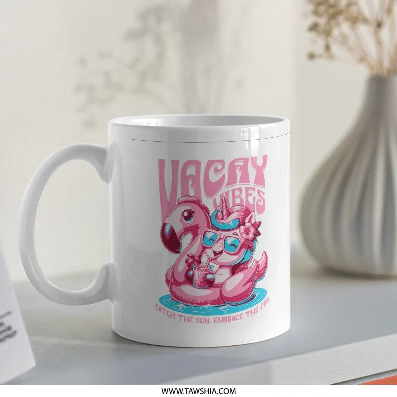 Vacay Vibes Pink Flamingo Print Coffee Mug product