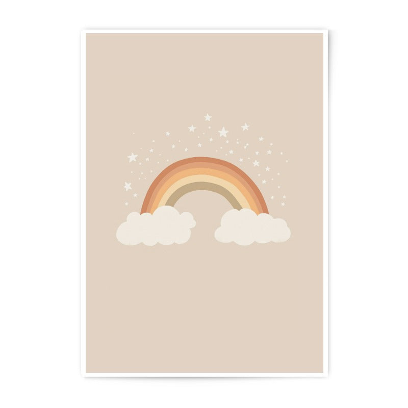 Rainbow Photographic Print, Stars and Clouds Art, Nursery Decor, Minimalist Illustration, Kids Room Decor, Home Wall Art - Tawshia