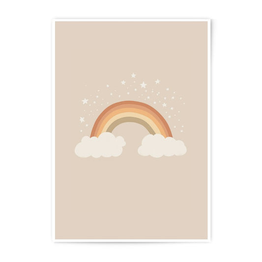 Rainbow Photographic Print, Stars and Clouds Art, Nursery Decor, Minimalist Illustration, Kids Room Decor, Home Wall Art - Tawshia