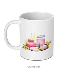 Spa Mug, Watercolor Candle Mug, Relaxation Mug, Self Care Gift, Floral Tea Cup, Wellness Mug, Gift for Her, Aromatherapy Mug - Tawshia