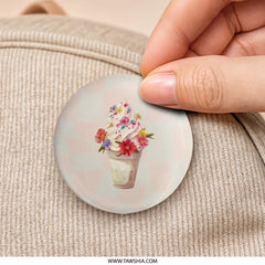 Floral Ice Cream Pinback, Cute Pinback, Pastel Aesthetic Pin, Food Pin, Summer Accessory, Kawaii Style, Girly Pin, Gift for Her, Badge - Tawshia
