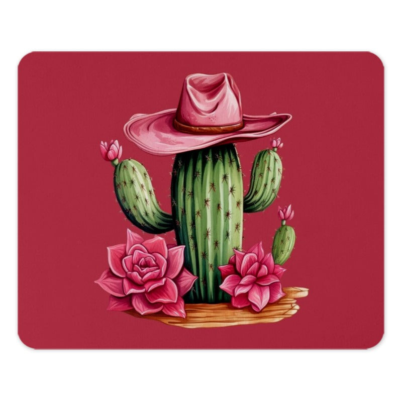 Cactus Cowboy Mouse Pad, Western Mousepad, Desert Decor, Pink Hat Mouse Pad, Floral Mouse Pad, Unique Office Gift, Computer Accessory - Tawshia