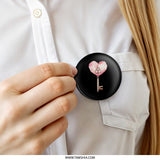 Heart Key Pinback Button, Watercolor Heart, Key to My Heart, Love Pin, Cute Button, Gift For Her, Romantic Pin, Valentines Day Gift - Tawshia