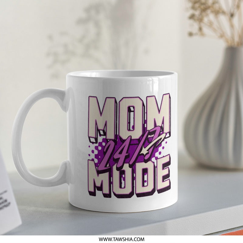 MOM MODE 24/7 Purple and White Design Mug product