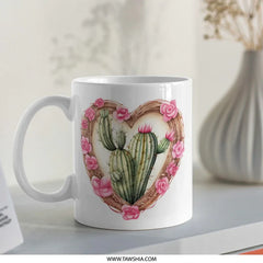 Heart Cactus Mug, Floral Cactus Gift, Succulent Mug, Botanical Mug, Plant Lover Gift, Desert Mug, Cute Mug, Coffee Mug, Tea Cup - Tawshia