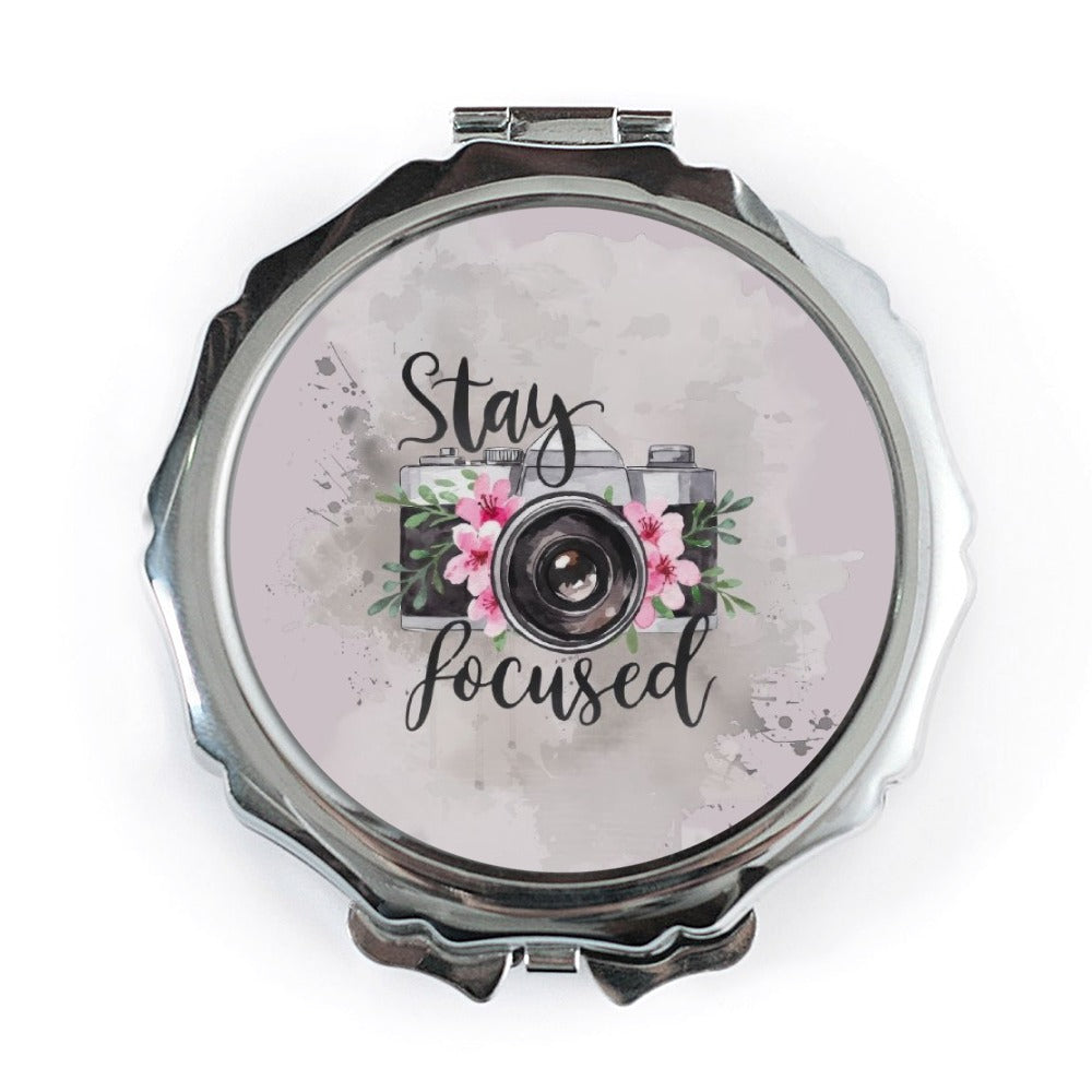 Stay Focused Camera Pocket Mirror, Floral Camera Gift, Photography Lover Present, Photographer Gift, Inspirational Pocket Mirror - Tawshia