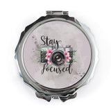 Stay Focused Camera Pocket Mirror, Floral Camera Gift, Photography Lover Present, Photographer Gift, Inspirational Pocket Mirror - Tawshia