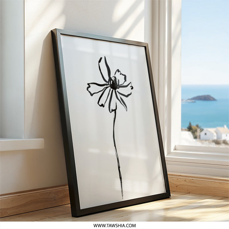 Minimalist Flower Wall Art, Botanical Print, Black and White Floral Art, Simple Line Drawing, Modern Home Decor, Unframed Art - Tawshia
