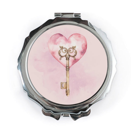 Heart and Key Mirror, Romantic Gift, Valentine Mirror, Compact Mirror, Makeup Mirror, Purse Mirror, Travel Mirror, Cute Mirror - Tawshia