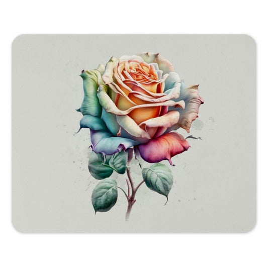 Rainbow Rose Mouse Pad, Floral Art, Colorful Flower, Botanical Desk Decor, Watercolor Style, Elegant Office Gift, Unique Computer Accessory - Tawshia