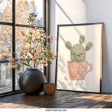 Cactus Wall Art, Cute Plant Print, Teacup Art, Desert Decor, Smiling Cactus, Nursery Art, Kids Room Art, Printable Wall Art - Tawshia