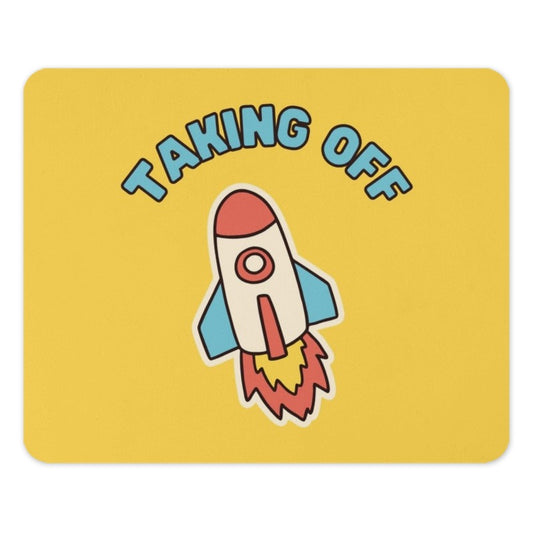 Taking Off Rocket Mouse Pad, Cute Yellow Desk Accessory, Space Theme, Gift for Students, Gamers, Home Office Decor, Work From Home Gift - Tawshia