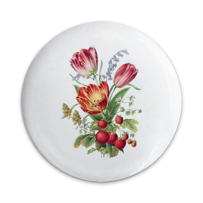 Floral Pinback Button, Tulip Strawberry Design, Flower Button, Botanical Badge, Unique Accessories, Gift for Her, Cute Pinback Button - Tawshia