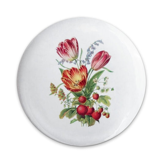 Floral Pinback Button, Tulip Strawberry Design, Flower Button, Botanical Badge, Unique Accessories, Gift for Her, Cute Pinback Button - Tawshia