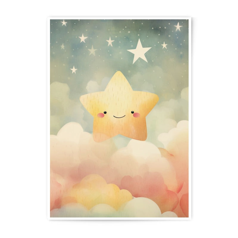 Smiling Star Photographic Print, Nursery Decor, Kids Room Art, Baby Shower Gift, Celestial Art, Dreamy Print, Stars and Clouds, Cute Art - Tawshia