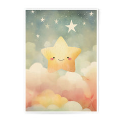 Smiling Star Photographic Print, Nursery Decor, Kids Room Art, Baby Shower Gift, Celestial Art, Dreamy Print, Stars and Clouds, Cute Art - Tawshia