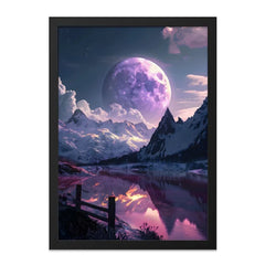 Purple Moon Mountain Lake Wall Art, Fantasy Landscape Print, Dreamy Home Decor, Celestial Artwork, Unique Gift Idea - Tawshia