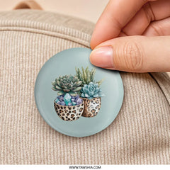 Succulent Plants Pinback Button, Leopard Print Pots, Crystal Decor Button, Cute Plant Lover Gift, Trendy Aesthetic Accessories - Tawshia