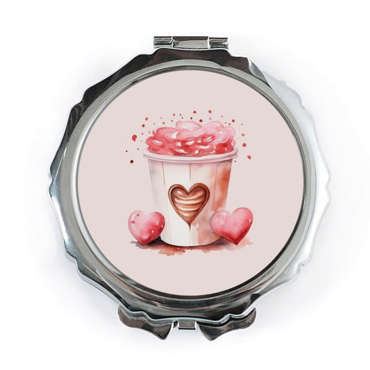 Hearts Pocket Mirror, Coffee Cup Pocket Mirror, Valentine's Day Pocket Mirror, Cute Pocket Mirror, Gift for Her, Pocket Mirror - Tawshia