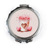 Hearts Pocket Mirror, Coffee Cup Pocket Mirror, Valentine's Day Pocket Mirror, Cute Pocket Mirror, Gift for Her, Pocket Mirror - Tawshia