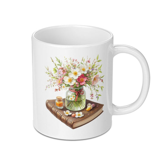 Floral Bouquet Mug, Book Lover Gift, Vintage Style Coffee Cup, Unique Tea Mug, Flower Arrangement Mug, Botanical Mug, Artistic Mug - Tawshia
