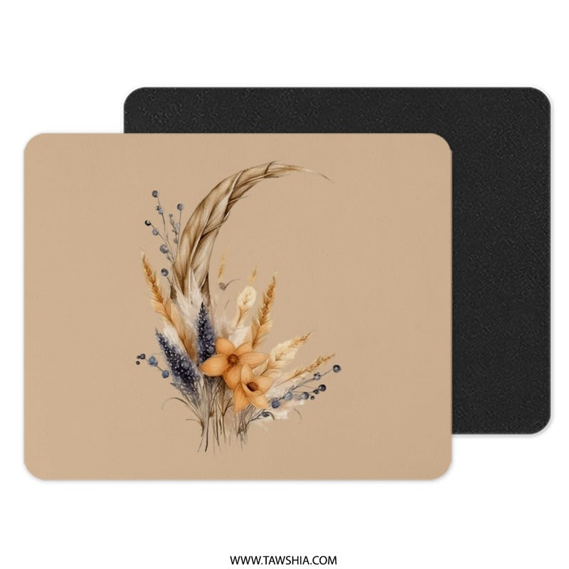 Boho Floral Mouse Pad, Botanical Desk Decor, Aesthetic Computer Mat, Neutral Office Accessories, Minimalist Mousepad, Flower PC Gaming Mat - Tawshia