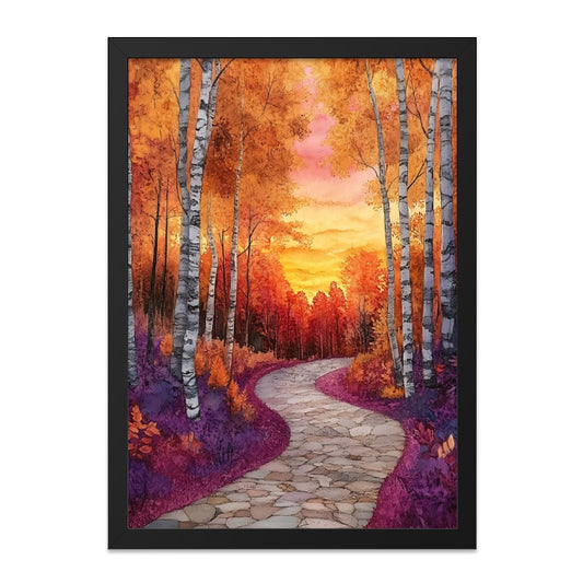 Autumn Birch Forest Wall Art, Landscape Painting Print, Fall Foliage Path, Colorful Trees Artwork, Nature Scene Home Decor - Tawshia