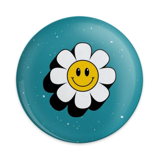 Retro Smiley Flower Pinback Button, 70s Style Button, Cute Happy Face Flower Power Pin, Trendy Aesthetic Pin, Fun Accessory - Tawshia