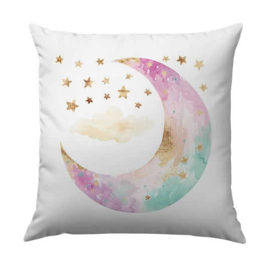 Crescent Moon Pillow, Stars and Cloud Throw Pillow, Nursery Decor, Watercolor Moon Art, Celestial Cushion, Kids Room Decor, Baby Shower Gift - Tawshia
