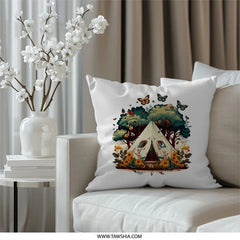 Camping Tent Pillow, Butterfly Garden Throw Pillow, Outdoor Adventure Pillow, Nature Lover Gift, Decorative Camping Pillow - Tawshia