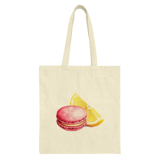 Lemon Macaron Tote Bag, Foodie Gift, Cute Dessert Bag, Watercolor Style, Eco Friendly Shopping Bag, French Pastry Design - Tawshia