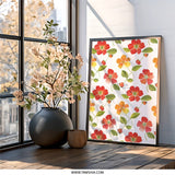 Floral Wall Art Print, Botanical Wall Decor, Red and Yellow Flowers, Floral Home Decor, Flower Pattern, Wall Decor Art Print, Wall Art - Tawshia