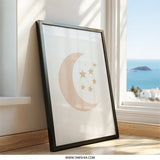 Crescent Moon Wall Art, Star Wall Art, Celestial Art Print, Nursery Decor, Minimalist Art, Boho Wall Decor, Home Decor - Tawshia