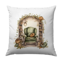 Cozy Autumn Nook Pillow, Fall Pumpkin Reading Chair Decor, Bookshelf Pillow, Autumn Home Decor, Literary Gift Pillow - Tawshia