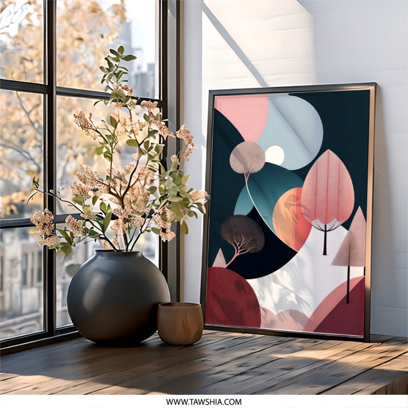 Abstract Landscape Wall Art, Modern Geometric Print, Pastel Colors Painting, Unique Home Decor, Stylish Wall Hanging - Tawshia