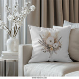 Boho Floral Pillow, Neutral Flowers, Elegant Feather Design, Throw Pillow, Decorative Pillow, Accent Pillow, Housewarming Gift - Tawshia