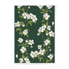 Dogwood Floral Photographic Print, Dark Green Botanical Art, Spring Flower Wall Decor, Elegant Floral Art Print, Botanical Home Decor - Tawshia