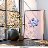 Heart Balloons Wall Art, Watercolor Hearts Print, Pink Background, Love Wall Decor, Nursery Art, Valentine's Day Gift, Anniversary Gift - Tawshia