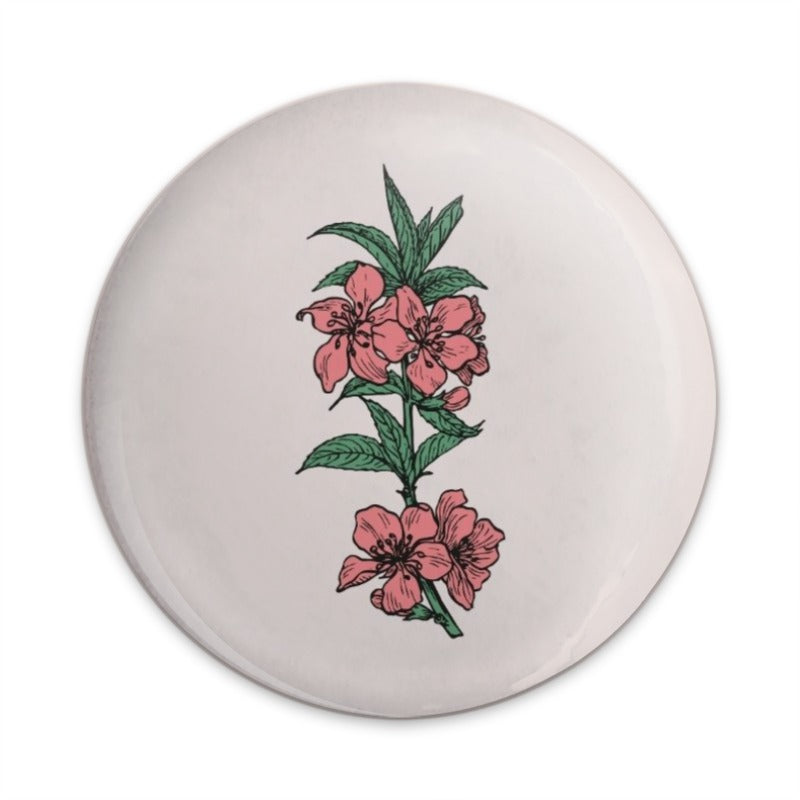 Peach Blossom Pinback Button, Floral Illustration Button, Botanical Badge, Pink Flower Button, Unique Gift Idea - Tawshia