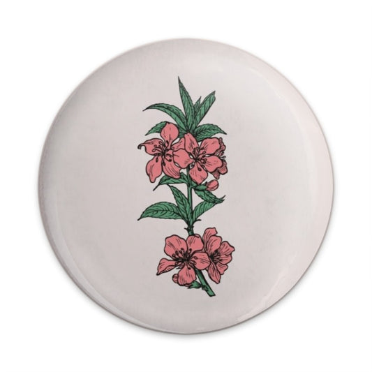 Peach Blossom Pinback Button, Floral Illustration Button, Botanical Badge, Pink Flower Button, Unique Gift Idea - Tawshia