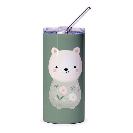 Cute Bear Tumbler, Floral Bear, Gift Tumbler, Animal Tumbler, Kawaii Tumbler, Trendy Tumbler, Unique Tumbler, Gift for Her - Tawshia