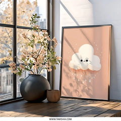 Cute Cloud Wall Art, Smiling Cloud Print, Nursery Art, Kids Room Decor, Kawaii Cloud Art, Happy Cloud Illustration, Weather Wall Decor - Tawshia