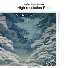 Winter River Photographic Print, Snowy Landscape Art, Celestial Night Sky, Serene Nature Scene, Wall Decor, Home Decor - Tawshia